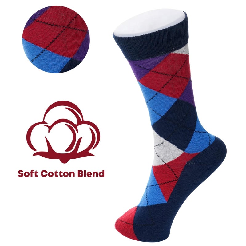 Alpine Swiss Mens Dress Socks 6 Pair Crew Sock Cotton Dress Socks for Men Solid Ribbed Argyle Pattern Multicolor Fun Designs Weekend Pack - Image 3